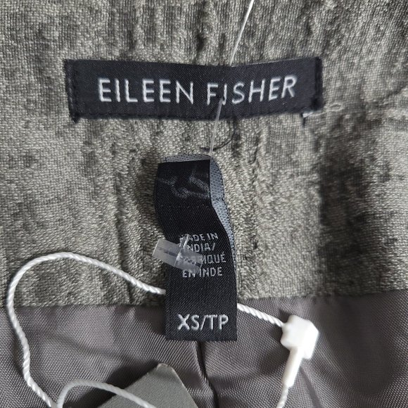 NWT EILEEN FISHER Jacket XS Gray Crinkle Jacquard Cotton Silk Open Front Pockets - Picture 12 of 13